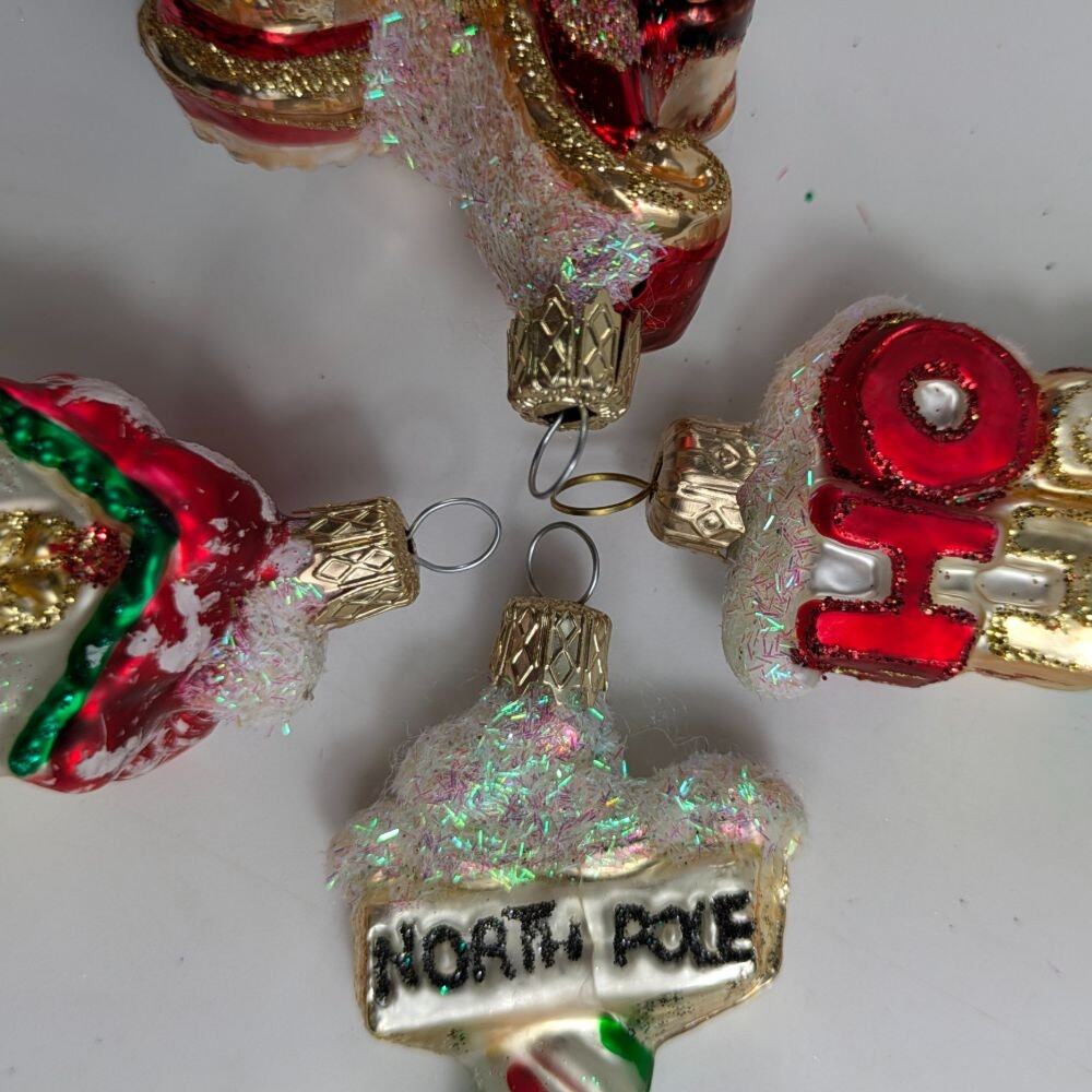 4 Mouth Blown Christmas Ornaments 2.5" Sleigh North Pole Cottage Santa Holiday - Picture 14 of 15
